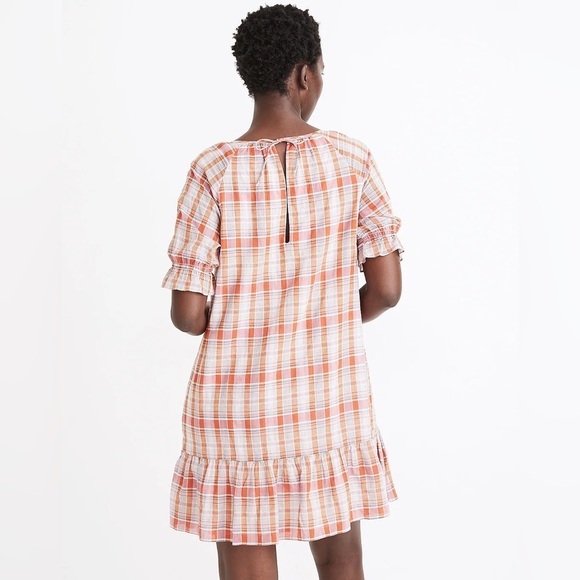 Madewell Plaid Ruffle Sleeve Popover Mini Dress - Picture 3 of 10